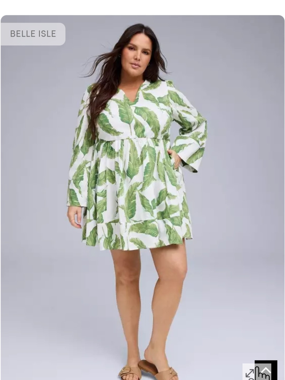Belle Isle Green Leaf Print Tiered Mini Dress